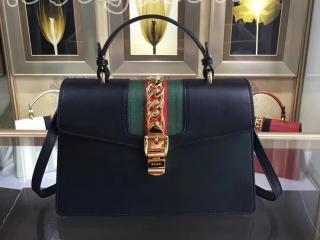 グッチ シルヴィ バッグ コピー GUCCI レザー トップハンドルバッグ ブラック ショルダーバッグ ゴールド トーン ハードウェア 431665 CVL1G 1060