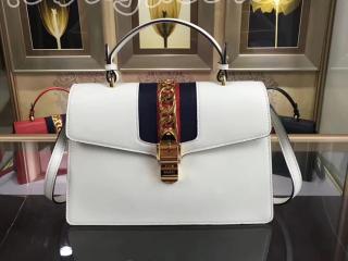 グッチ シルヴィ バッグ コピー〔GUCCI Sylvie〕レザー トップハンドルバッグ ショルダーバッグ ゴールド トーン ハードウェア 431665 CVL1G 8560 ホワイト