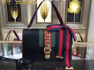 グッチ シルヴィ バッグ コピー〔GUCCI Sylvie〕421882 CVLEG 8638 ブラック レザー ショルダーバッグ ゴールド金具