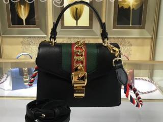 グッチ シルヴィ バッグ スーパーコピー〔GUCCI Sylvie〕470270 D4ZAG 8015 ブラック レザー ミニバッグ ハンドバッグ ショルダーバッグ ゴールド金具