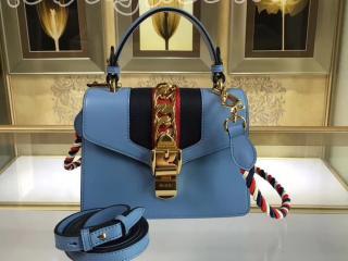 グッチ シルヴィ バッグ コピー〔GUCCI Sylvie〕470270 D4ZAG 4367 ライトブルー レザー ミニバッグ ハンドバッグ ショルダーバッグ ゴールド金具