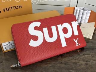 ルイ・ヴィトン シュプリーム 長財布 コピー 「LOUIS VUITTON x SUPREME」 ジッピー・オーガナイザー エピ ラウンドファスナー長財布 M67723R 赤×白