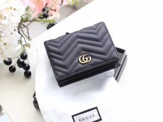 466492 DRW1T 1000 グッチ 二つ折り財布 コピー〔GUCCI GG Marmont〕レディース 小銭入れ インセクト スタッズ カードケース ブラック レザー