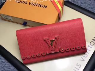 M64104 グロゼイユ ルイヴィトン レディース 人気 財布「LOUIS VUITTON」 ポルトフォイユ・カプシーヌ ヴィトンスーパーコピー 二つ折り長財布