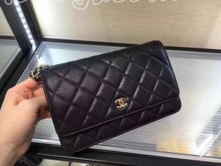 A33814 シャネル 大人気チェーン WALLET 「CHANEL」 キャビアスキン ワレットチェーン ショルダーバッグ・ポシェット ゴールド ブラック