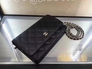 シャネル 大人気チェーン WALLET 「CHANEL」 キャビアスキン ワレットチェーン ショルダーバッグ・ポシェット シルバー ブラック A33814