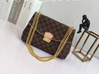 N41597 ルイヴィトン ダミエ・エベヌ バッグ コピー 「LOUIS VUITTON」 カイサ・クラッチ チェーンショルダーバッグ ローズ・バレリーヌ ゴールド金具