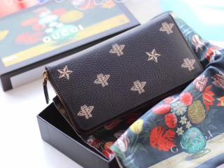 グッチ レディース 長財布 スーパーコピー GUCCI ビー（ハチ）＆スター レザー ジップアラウンドウォレット ラウンドファスナー財布 495062 DJ2KT 8474