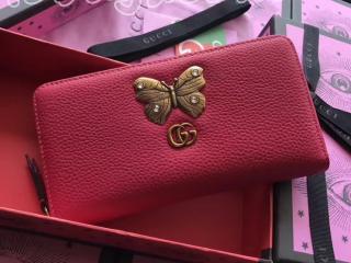 グッチ レディース 長財布 スーパーコピー 〔GUCCI〕 バタフライ ジップアラウンドウォレット ラウンドファスナー財布 3色可選択 ブライトピンク レザー 499363 CAOGT 5661