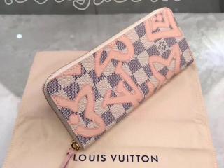 N60099 ルイヴィトン ダミエ・アズール 長財布 スーパーコピー 「LOUIS VUITTON」 ポルトフォイユ・クレマンス ヴィトン レディース ラウンドファスナー財布 白xピンク