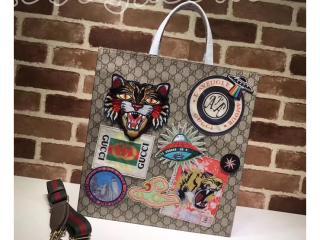 474084 K9RNT 8967 グッチ バッグ コピー GUCCI GG Supreme ANGY CAT & マルチ柄 キャンバス パッチ付きトートバッグ ショッピング バッグ