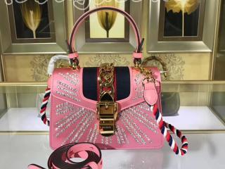 470270 9AAQG 6666 グッチ シルヴィ バッグ コピー GUCCI Sylvie 18クルーズ サテン ミニバッグ レディース ショルダーバッグ 3色可選択 ピンク