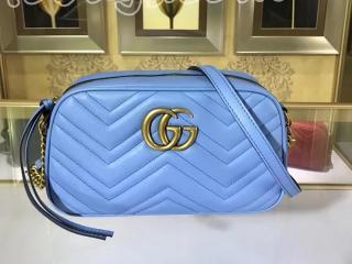 447632 DRW1T 4338 グッチ GGマーモント バッグ スーパーコピー GUCCI GG Marmont スモール レディース ショルダーバッグ 7色可選択 ライトブルー レザー