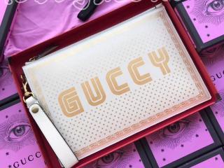 510489 0GUTN 8711 グッチ バッグ コピー GUCCI GUCCY プリント ポーチ レディース クラッチバッグ 2色選択可 ホワイト レザー