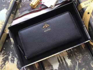 523667 DJ20T 1000 グッチ アニマリエ 財布 コピー GUCCI ジップアラウンドウォレット レディース ラウンドファスナー財布 ブラック レザー