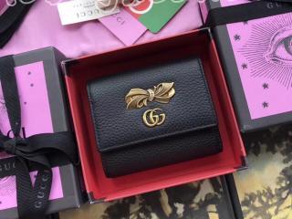 524294 CAOXT 1163 グッチ  財布 スーパーコピー GUCCI ボウ レザー ウォレット レディース 三つ折り財布 2色選択可 ブラック 日本未入荷色