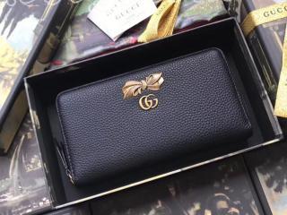 524291 CAOXT 1163 グッチ  財布 コピー GUCCI ボウ レザー ジップアラウンドウォレット レディース ラウンドファスナー財布 2色選択可 ブラック