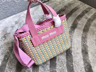 5BA077_2BU1_F0WO8_V_OOO ミュウミュウ バッグ スーパーコピー MIUMIU エコレザー ハンドバッグ レディース ショルダーバッグ 3色選択可 ピンク+ピーチ+アクアマリン