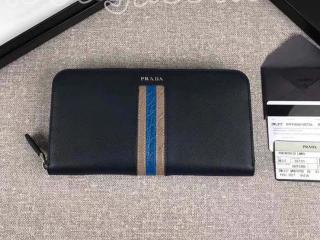 2ML317_2EB3_F0216 プラダ 長財布 スーパーコピー PRADA 「サフィアーノ」 レザー ドキュメントホルダー メンズ ラウンドファスナー財布 5色選択可 ネイビー