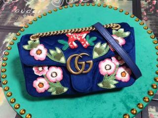 443497 9QINT 4567 グッチ GGマーモント バッグ スーパーコピー GUCCI GG Marmont ベルベット スモール レディース ショルダーバッグ コバルトブルー ベルベット