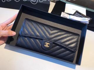 A80758 19281 シャネル 財布 コピー CHANEL クラシック フラップ ウォレット Vステッチ レディース 二つ折り長財布 ゴールド金具 7色可選択 ブラック