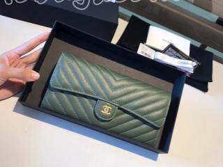 A80758 19287 シャネル 財布 コピー CHANEL クラシック フラップ ウォレット Vステッチ レディース 二つ折り長財布 ゴールド金具 7色可選択 カーキ