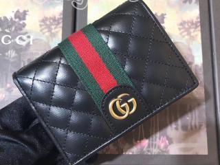 536453 0YKBT 1060 グッチ 財布 スーパーコピー GUCCI ダブルG レザー カードケース（コイン＆紙幣入れ付き） レディース 二つ折り財布 ブラック キルティングレザー