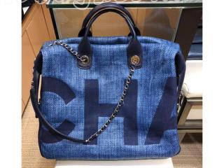 A57164 Y83399 K0763 シャネル バッグ コピー CHANEL 2018/19年 プリント ファブリック & カーフスキン ボストンバッグ 2色可選択 ダークブルー＆ブルー