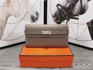 kelly0223 エルメス ケリー 長財布 スーパーコピー HERMES KELLY レディース 二つ折り財布 牛革 シルバー金具 11色可選択