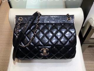 A57947 Y83962 94305 シャネル バッグ コピー CHANEL 2018/19年秋冬 ラムスキン & パイソン フラップ バッグ レディース ショルダーバッグ3色可選択 ブラック