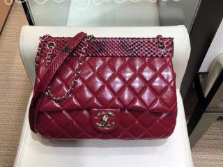 A57947 Y83962 4B953 シャネル バッグ スーパーコピー CHANEL 2018/19年秋冬 ラムスキン & パイソン フラップ バッグ レディース ショルダーバッグ3色可選択 レッド