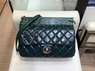 A57947 Y83962 3B782 シャネル バッグ コピー CHANEL 2018/19年秋冬 ラムスキン & パイソン フラップ バッグ レディース ショルダーバッグ3色可選択 グリーン