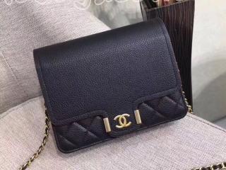 A71602 シャネル 財布 スーパーコピー CHANEL クルーズ コレクション グレインド カーフスキン チェーン ウォレット ゴールド金具