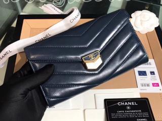 A81225 Y33278 0B821 シャネル 長財布 コピー CHANEL 2018/19年 フラップ ウォレット レディース 二折り財布 ゴールド金具 3色可選択 ダークネイビー