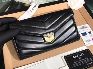 A81225 Y33278 94305 シャネル 長財布 スーパーコピー CHANEL 2018/19年 フラップ ウォレット レディース 二折り財布 ゴールド金具 3色可選択 ブラック