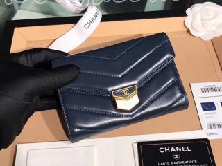 A81224 Y33278 0B821 シャネル 長財布 スーパーコピー CHANEL 2018/19年 スモール フフラップ ウォレット レディース 三折り財布 ゴールド金具 3色可選択 ダークネイビー