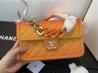 AS0061 Y84095 5B678 シャネル バッグ スーパーコピー CHANEL 2018/19年 グレインド カーフスキン & レジン フラップ バッグ レディース ショルダーバッグ 3色可選択 オレンジ