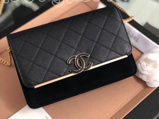 A70641 Y33357 94305 シャネル 長財布 コピー CHANEL 2018/19年 グレインド カーフスキン & スウェード カーフスキン チェーンウォレット レディース 二折り財布 2色可選択 ブラック