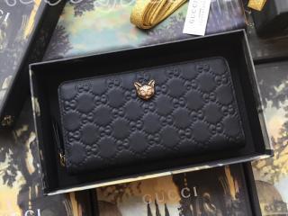 548058 0G6FJ 1000 グッチ 長財布 コピー GUCCI グッチ シグネチャー キャット ジップアラウンドウォレット レディース ラウンドファスナー財布 3色可選択 ブラック