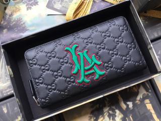 547791 DMTIN 1000 グッチ 長財布 コピー GUCCI ニューヨーク・ヤンキース™ パッチ ジップアラウンドウォレット レディース ラウンドファスナー財布 3色可選択 ブラック