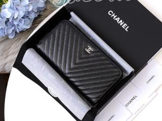 A50097 シャネル 長財布 スーパーコピー CHANEL グレインド カーフスキン クラシック ジップ ウォレット ラウンドファスナー財布 ブラック ゴールド金具/シルバー金具