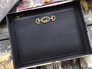 570728 1B90X 1000 グッチ バッグ スーパーコピー GUCCI 〔グッチ ズゥミ〕レザー ポーチ レディース クラッチバッグ 2色可選択 ブラック