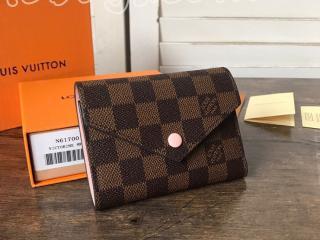 N61700 ルイヴィトン ダミエ・エベヌ 財布 コピー 「LOUIS VUITTON」 ポルトフォイユ・ヴィクトリーヌ レディース 三つ折り財布 ローズ・バレリーヌ