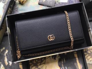 546585 CAO0G 1000 グッチ 長財布 コピー GUCCI 〔GGマーモント〕レザー チェーンウォレット レディース 二つ折り財布 2色可選択 ブラック