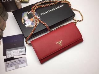 1M1290_F326 プラダ 長財布 スーパーコピー PRADA Saffiano 「サフィアーノ」レザー チェーンウォレット レディース 二つ折り財布 6色可選択