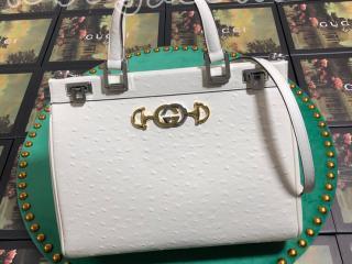 ‎564714 EY00X 9522 グッチ バッグ コピー GUCCI 〔グッチ ズゥミ〕オーストリッチ ミディアム トップハンドル レディース ショルダーバッグ ホワイト