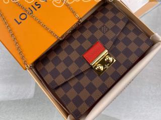 N60288 ルイヴィトン ダミエ･エベヌ 財布 スーパーコピー 「LOUIS VUITTON」 ポルトフォイユ･クロワゼット チェーン レディース 二つ折り財布 2色可選択 スカーレット