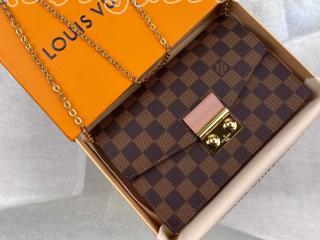 N60287 ルイヴィトン ダミエ･エベヌ 財布 コピー 「LOUIS VUITTON」 ポルトフォイユ･クロワゼット チェーン レディース 二つ折り財布 2色可選択 マグノリア