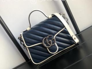 583571 0OLFN 4186 グッチ バッグ スーパーコピー GUCCI 〔GGマーモント〕ミニ トップハンドルバッグ レディース ショルダーバッグ 3色可選択 ブルー