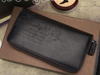 Berluti長財布ラウンドファスナー財布 ベルルッティ財布 Venezia Scitto メンズ用 黒色 10*19*2ｃｍ